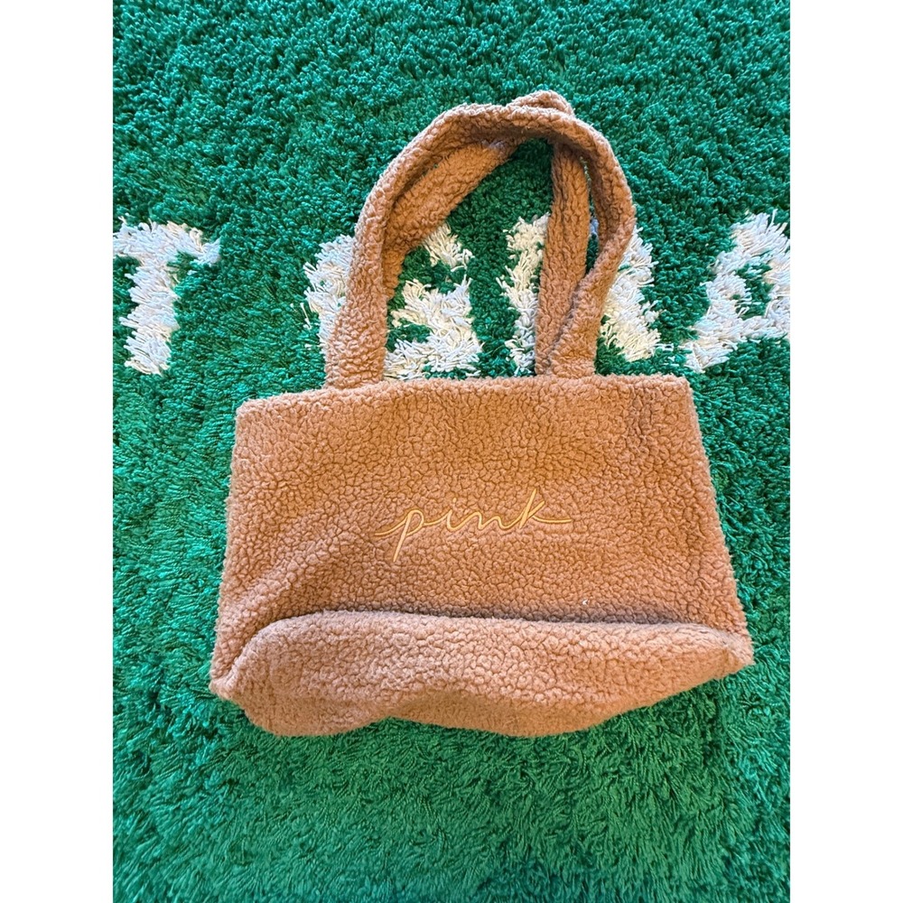 Victoria's Secret PINK Tote Bag‎ Womens OS Tan Excellent Sherpa Fleece Embr